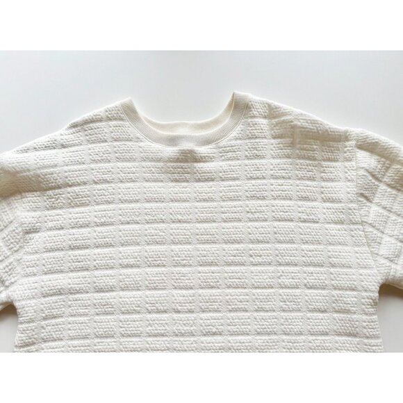 NWOT ZARA Ivory White Plush Quilted Jersey Sweatshirt Mini Skirt Set, Size M/L - Picture 7 of 12